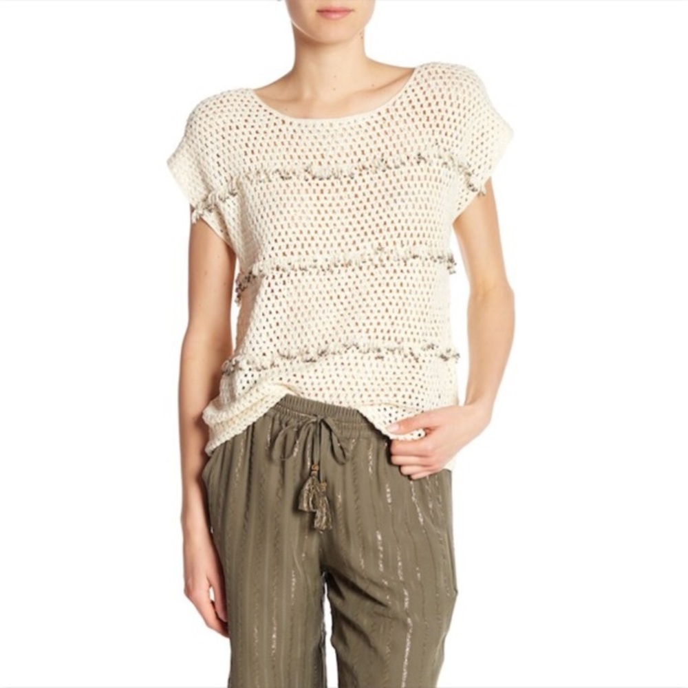 NWT Joie Natural Ivory Crochet Sequin Top Small